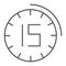 Fifteen minutes watch thin line icon. 15 minutes time vector illustration isolated on white. Clock outline style design