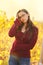 Fifteen year old girl with glasses in a vineyard