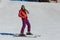 Fifteen-year-old teenage girl skis