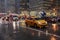 Fifth Avenue traffic in rainy weather, NYC, USA