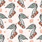 Fifties Style Cherries Sketchy Vector Pattern, Hand Drawn Stylized Cherry Food Illustration,