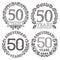 Fiftieth anniversary emblems set. Patterned celebration signs in vintage style