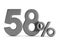 fifty eight percent on white background. Isolated 3D illustration
