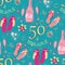 Fifty and fabulous seamless vector pattern background. Luxurious pink,gold, aqua blue backdrop with text, flip flop