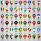 Fifty four Flags of African countries - alphabetical order with name.  Set of 2d geolocation signs like national flags of Africa