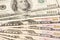 Fifty and one hundred dollar banknotes background. US dollar currency. President Grant and Franklin on dollar paper money