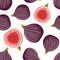 Fig seamless pattern, whole and half isolated on white. Summer or autumn harvest and plants for the wallpaper