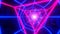 Fight into abstract triangular shaped Neon perple blue Technology Portal. 3d rendering, vj loop.