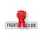 Fight club vector logo with red man fist isolated on white background. MMA Mixed martial arts design template