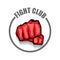 Fight club vector logo with red man fist isolated on white background. MMA Mixed martial arts design template