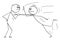 Fight, Conflict or Confrontation of Old and Young Person, Vector Cartoon Stick Figure Illustration