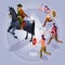 Fight with Indians Wild West Illustration isometric icons on isolated background