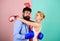 Fight for love. Strength and power. bearded man hipster fighting with woman. family couple boxing gloves. knockout