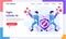 Fight the Virus Concept, Doctor and nurses use syringe to fighting Covid-19 coronavirus. Modern flat web landing page design