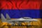 Fighter, interceptor on the Armenia state flag background. 3d Illustration