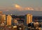 Fighter Jet Flies Over Seattle in the Distance Mount Rainier Sunset