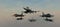 fighter jet squadron flying in line in the sky. 3d