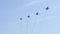 fighter jets leave a trail in the blue sky. rehearsal of victory parade. Airshow