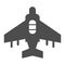 Fighter plane solid icon. Military aircraft, reconnaissance drone symbol, glyph style pictogram on white background