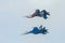 Fighter Sukhoi Su-27 show aerobatics at an airshow Russian Knights.