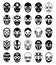 Fighters masks. Mexican lucha libre silhouettes of vector masked luchador isolated