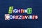 FIGHTING CORONAVIRUS, COVID-19, text word collage, worldwide pandemic flu virus crisis, disease epidemic, typography colorful lett