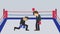 Fighting each other in boxing ring. Businessman battle wearing boxing gloves. Business competition concept. Flat Loop animation.