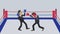 Fighting each other in boxing ring. Businessman battle wearing boxing gloves. Business competition concept. Flat Loop animation.