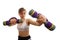 Fighting fitness woman with barbells