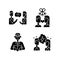 Fighting in relationship black glyph icons set on white space