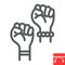 Fighting for rights line icon, fist and feminism, women protest sign vector graphics, editable stroke linear icon, eps