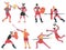 Fighting roman gladiators. Warlike armed greek warriors, roman battle gladiators cartoon vector illustration set