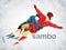 Fighting sambo judo karate taekwondo set. Geometric athletes, fighters