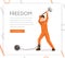 Fighting slavery vector color landing page template. Prisoner, convict in uniform breaking shackles with sledge hammer