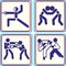 Fighting, wrestling martial arts and boxing icons Vector icons for digital and print projects