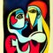 Figurative abstract painting depicting a pair of lovers with a style of the great painters of the past