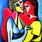 Figurative abstract painting depicting a pair of lovers with a style of the great painters of the past