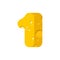 Figure 1 cheese font. numeral one of cheesy alphabet. Dairy Food