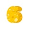 Figure 6 cheese font. numeral six of cheesy alphabet. Dairy Food