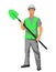Figure of a Chinese worker standing with a shovel in his hands