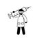 Figure of a doctor with a syringe in hand, illustration of vaccination, comic cartoon, stick icon figure