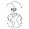 figure earth planet with cloud ray icon