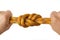 Figure eight knot in double rope with two fists