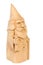 The figure of the good Wizard carved from beech with a staff and a scroll in hands. Old decorative toy. Isolated on a white