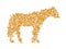 A figure of a horse made with corn kernels on a white isolated background. Livestock feeds concept
