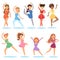 Figure ice skater women beauty sport girls doing exercise and tricks jump characters dancer people performance vector