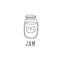 Figure jars of strawberry jam in the style of a doodle. Vector illustration by hand