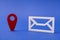 Figure of mail box inbox outbox get receive send message wi-fi gps navigator location map red point city tour isolated