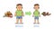 Figure of a man before and after weight loss. Young guy before and after diet and fitness. Colorful flat vector