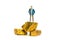 Figure miniature businessman or small people with pile of gold n